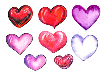 Hand Drawn Pencil Hearts Set. Wedding, Valentine's Day And Mother's Day Concept.