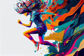 Woman jump, leap of faith colorful