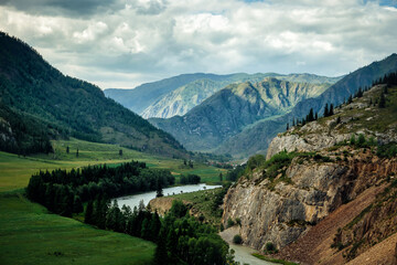 Fototapeta na wymiar Katun river valley. Altai republic, Siberia. Picturesque mountain landscape.