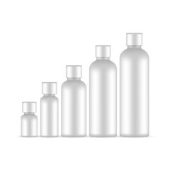 Plastic Round Bottles Set, Isolated on White Background. Vector Illustration