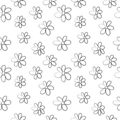 Seamless vector pattern with hand drawn black doodle flowers. For mocap, print, packaging, banner, textile, wallpaper, kids design.