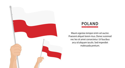 Hand holding Poland flag. Illustration in flat style. Waving flag of Poland isolated. vector illustration
