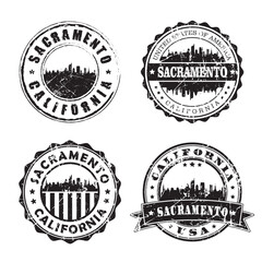 Sacramento California Stamp Skyline Postmark. Silhouette Postal Passport. City Round Vector Icon Set. Vintage Postage