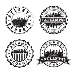 Atlanta Georgia Stamp Skyline Postmark. Silhouette Postal Passport. City Round Vector Icon Set. Vintage Postage