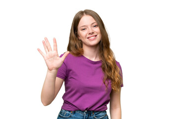 Young pretty woman over isolated background counting five with fingers