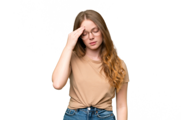 Young pretty woman over isolated background with headache