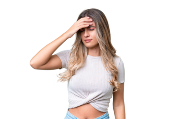 Young Uruguayan woman over isolated background with headache