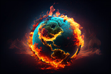 Brennende Erde, Erderwärmung - Generative Ai  - obrazy, fototapety, plakaty