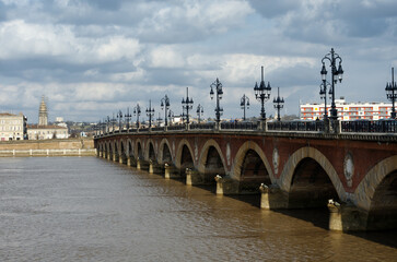 Pont de Pierre bridge in Bordeaux city