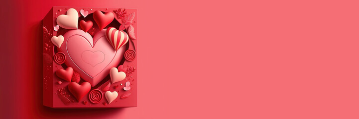 Happy Valentine's Day Poster or banner with sweet hearts and gift box on red background.Promotion and shopping template or background for Love and Valentine's day concept stock illustration