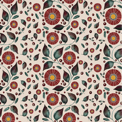 Flower and leaves seamless pattern