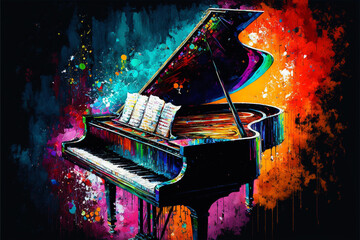 Fortepian instrument muzyczny abstrakcyjny malowany obraz olejny 7
