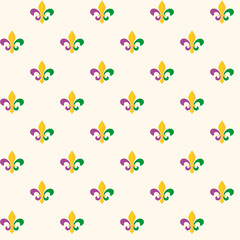 Mardi Gras Fleur De Lis seamless pattern Cartoon design element Vector illustration Isolated on light beige background