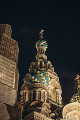 Orthodox church in the city in the night lights.