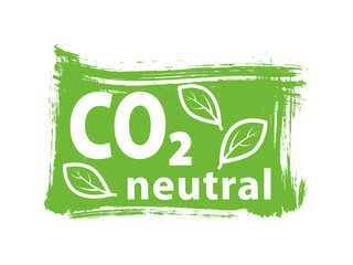 CO2. Carbon Neutral (zero emission) icon logo for climate change and green energy campaign. Eco green friendly rectangle sticker on grunge background for better environment concept for your design. EP