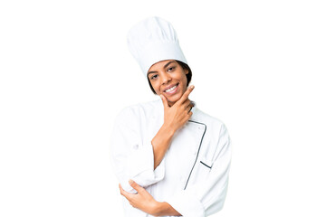 Young African American chef over isolated chroma key background smiling