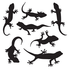 set of gecko silhouette vector