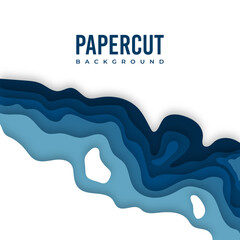 Blue abstract papercut background white space