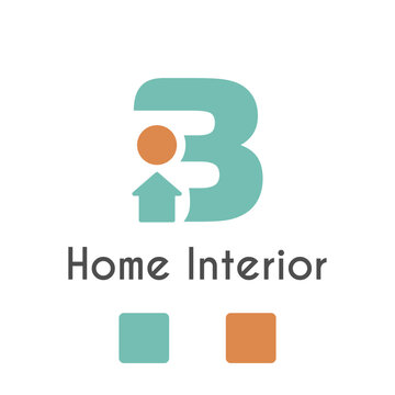 B Letter With Home House Icon for Home Interior, Architecture, Furniture Business Logo Idea Template