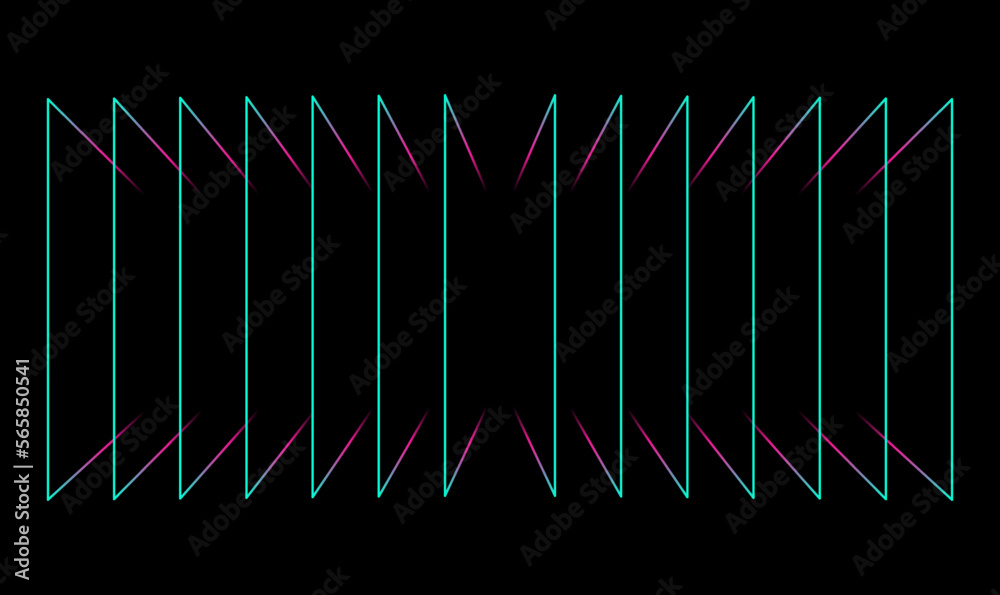Aufkleber Abstract perspective rectangles line frame overlay pattern by colorful light line glitch effect isolated on black background. Vector illustration AI technology, digital, communication, science, music 