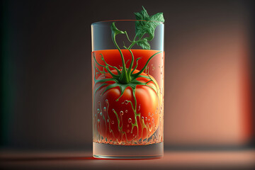 Tomato juice glass. Juice splashes. Healthy vegetables concept. Liquid vegetables. Generative AI.