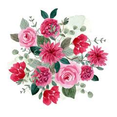 red pink floral watercolor bouquet