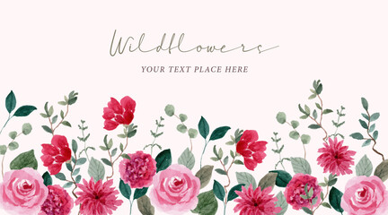 red pink watercolor floral border