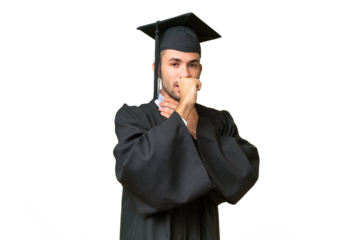 Young university graduate man over isolated background is suffering with cough and feeling bad