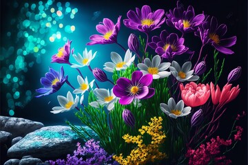 Fototapeta na wymiar Colorful spring flowers as present. Generative AI.