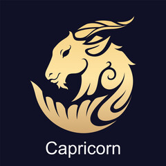 capricorn symbol of zodiac sign in luxury gold style - obrazy, fototapety, plakaty