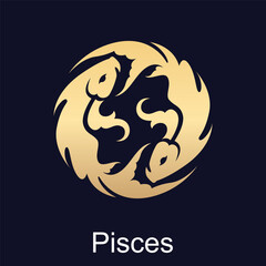 Pisces symbol of zodiac sign in luxury gold style