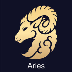 Aries symbol of zodiac sign in luxury gold style