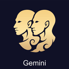 Gemini symbol of zodiac sign in luxury gold style