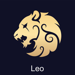 Leo symbol of zodiac sign in luxury gold style