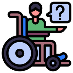 disabled person in wheelchair asking question illustration