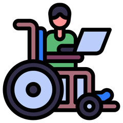 disabled person in wheelchair working on laptop illustration