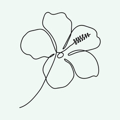 Hand drawn one line Hibiscus flower vector illustration.