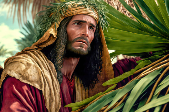 Palmsonntag Jesus der Messias Prozession durch Jerusalem Digital Art Abstrakte Illustration Generative AI Hintergrund Background Cover
