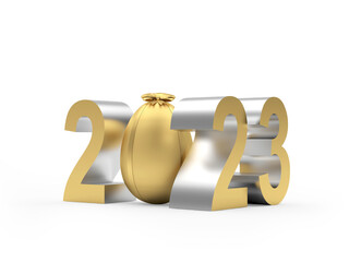 Easter 2023 concept. Golden Easter egg with numbers of the year 2023. 3D illustration