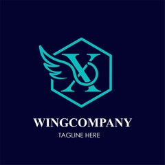 Initial X Letter with Wing Bird in Line Art Style Logo Idea Template