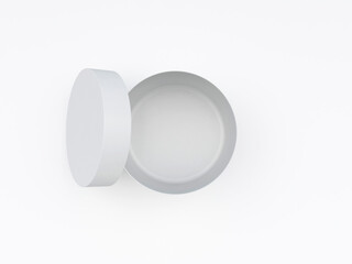 Empty round box with open lid. View from above. 3d illustration
