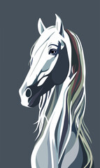 Vector illustration lovely white horse with a wavy mane. Design with modern illustration concept style for emblem and shirt printing