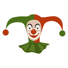 A funny clown in a multicolored hat. Vector illustration of a funny character.