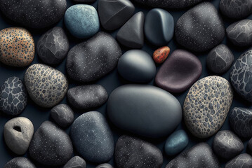 Fototapeta na wymiar Pattern of many black stones. Generative AI
