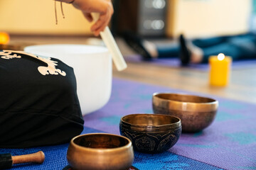 Tibetan singing bowl in sound therapy