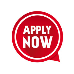 Apply now speech bubble banner. Vector illustration isolated on white background.