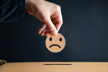 Customer Experience dissatisfied choose bad face emoticon paper cut drop to comment box. Bad...