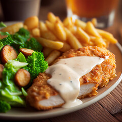 fried chicken fillet with white sauce