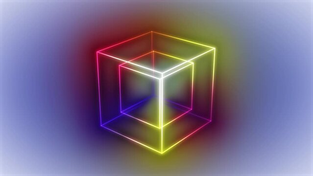 Neon glowing cubes background loop.
