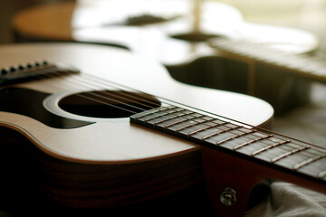 acoustic guitar, Used to play music and notes, for sing a song, macro abstract